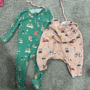 Angel Dear Green and Pink Kids One Piece Footies